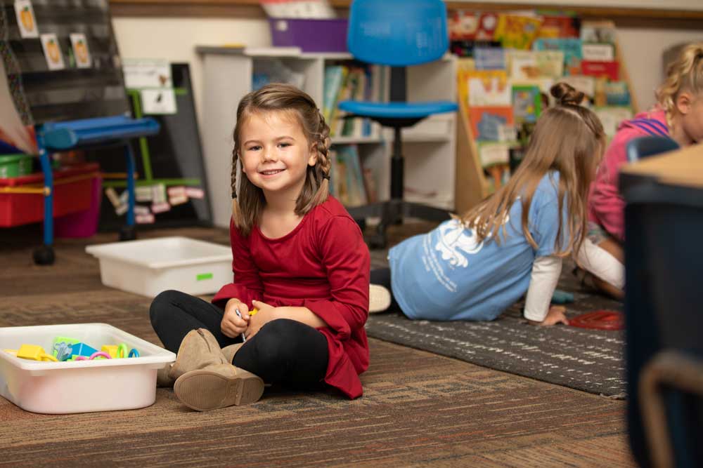 Little girl in the Young 5 program at Hudsonville Christian Preschool.